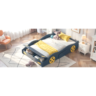 Sunvega Twin Size Race Car Bed with Wheels Storage and Sturdy Wood Construction