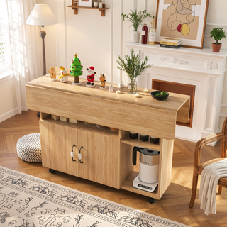 Sunvega Multi-Functional Folding Table with Storage Shelves and Wheels for Small Spaces