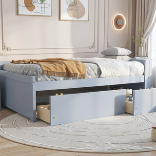 Sunvega Twin Size Bed with 2 Drawers and Wheels for Spacious Storage