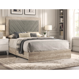 Sunvega Contemporary Cream Eastern King Size Bed with V-Design Headboard