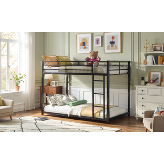 Sunvega Full over Full Metal Bunk Bed with Ladder and Guardrail for Bedroom