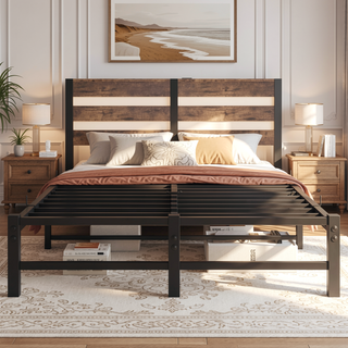 Sunvega Twin Size Heavy Duty LED Bed Frame with USB Charging and Headboard