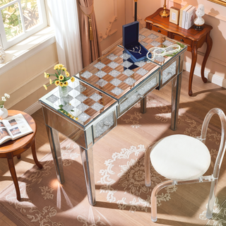 Sunvega Mirrored Makeup Vanity Desk with Crushed Diamond Inlay and Flip-Top Mirror