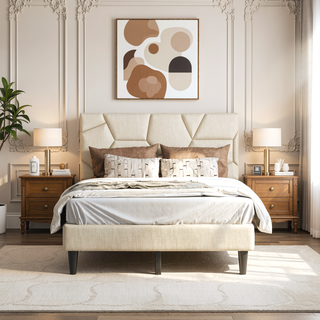 Sunvega Queen Bed Frame with Linen Storage Headboard Strong and Stable No Noise