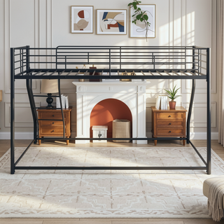 Sunvega Modern Metal Bunk Bed with Sloping Stairs Full XL Over Queen