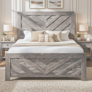 Sunvega Natural Finish Full Bed with Headboard Footboard and Rails