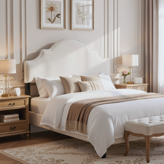 Sunvega Upholstered Queen Size Headboard with Durable Metal Legs and Nailhead Trim
