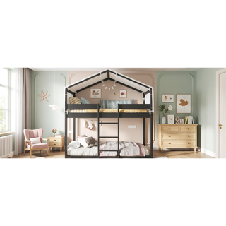 Sunvega Twin Over Twin Wood Bunk Bed with Playhouse Tent for Kids Room