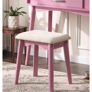 Sunvega Gold Modern Wood Vanity Set with Round Mirror and Matching Stool