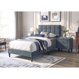 Sunvega Twin Bed with Adjustable Headboard and Soft Brushed Linen Fabric