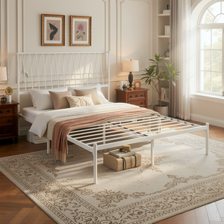 Sunvega Metal Frame Queen Platform Bed with Black Finish Angle Headboard