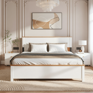 Sunvega Wooden Bed Frame with Storage Headboard and Built-in Charging Station