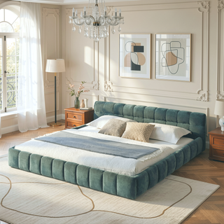 Sunvega Grounded California King Upholstered Bed Frame with Soft Chenille Fabric Headboard