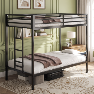 Sunvega Twin Over Twin Metal Bunk Bed with Ladder Guardrails for Kids Adults Bedroom