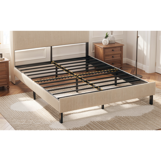 Sunvega Queen Size Metal Platform Bed with Storage Headboard and USB Charging Station