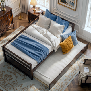 Sunvega Twin Size Daybed with Hideaway Trundle Bed and Sturdy Solid Wood Frame