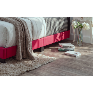 Sunvega Pink PU Fabric Upholstered Platform Bed Frame with Headboard and Footboard