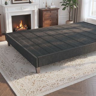 Sunvega Easy Assembly Modern Faux-Wood Legs Fabric Covered Twin Bed Frame