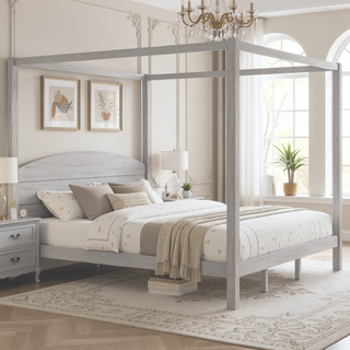 Sunvega King Size Canopy Platform Bed with Headboard and Sturdy Support Legs