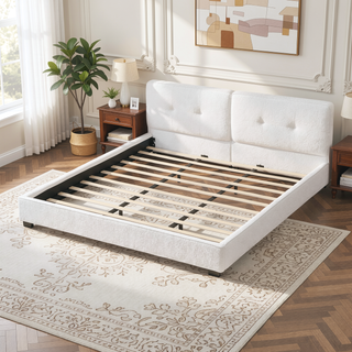 Sunvega King Size Velvet Bed Frame with Curved Tufted Headboard and Square Corners