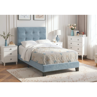 Sunvega Twin Size Upholstered Platform Bed Frame in Light Blue Velvet