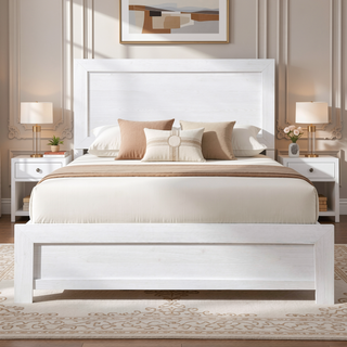 Sunvega Natural Finish Full Bed with Headboard Footboard and Rails