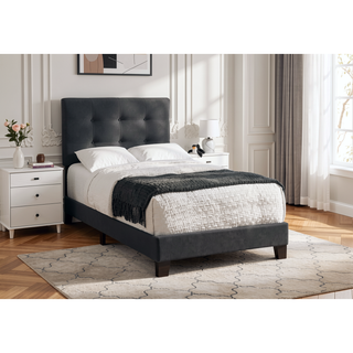 Sunvega Twin Size Upholstered Platform Bed Frame with Black Velvet Fabric