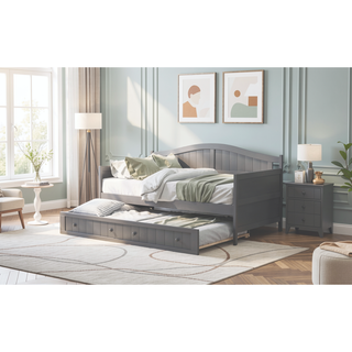 Sunvega Twin Wooden Daybed with Trundle Sofa Bed for Bedroom Living Room Gray