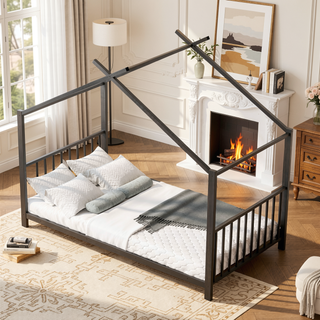 Sunvega Adorable Pink Twin Size Metal House Platform Bed Frame for Kids