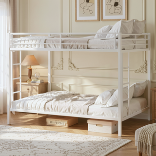Sunvega Multi-Functional Square Tube Iron Bunk Bed with Full-Size Upper and Lower Beds