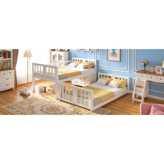 Sunvega Twin Over Twin Bunk Bed with Ladder and Guardrail for Shared Rooms