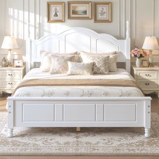 Sunvega Retro Style Solid Wood Platform Bed Frame with Slat Support for Full Size Mattress