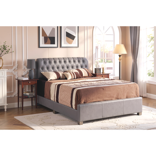Sunvega Stylish Full Bed Frame in Light Grey Finish for Contemporary Bedroom Decor