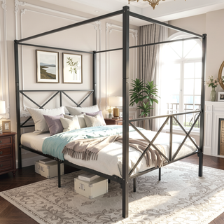 Sunvega Sturdy Full Metal Platform Bed Frame with X Shaped Support and Storage