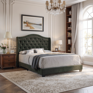 Sunvega Grey Upholstered Eastern King Bed with Tufted Headboard and Nailhead Trim