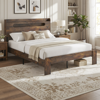 Sunvega Queen Wood Platform Bed Frame with Storage Headboard and 2 USB Ports