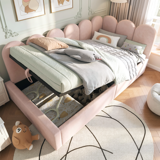 Sunvega Velvet Upholstered Ottoman Daybed With Hydraulic Storage And Metal Frame