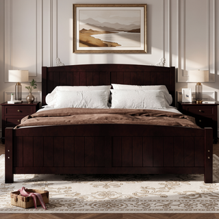 Sunvega White Solid Wood Queen Platform Bed with Slats No Box Spring Needed