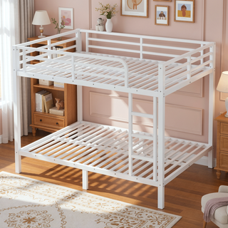 Sunvega Metal Full over Full Bunk Bed for Teens and Adults with Noise Reduction and Storage