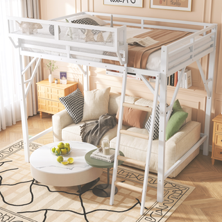 Sunvega Full Metal Loft Bed with Storage Shelf and Ladder for Kids Teens