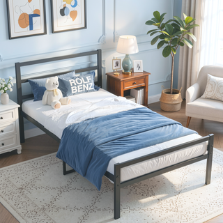 Sunvega Metal Platform Bed Frame with Headboard for Modern Bedroom No Box Spring