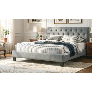 Sunvega Modern Light Gray Upholstered Tufted Headboard California King Platform Bed