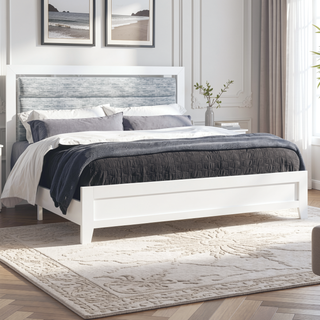 Sunvega White Queen Upholstered Bed with Modern LED Accent Lighting