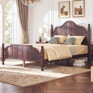 Sunvega Vintage Queen Bed Frame with Headboard and Slats Support