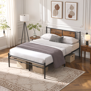 Sunvega Twin Size Metal Bed Frame with Wood Panel Headboard and Under Storage