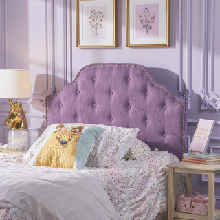 Sunvega Modern Button Tufted Upholstered Headboard with Nailhead Trim and Adjustable Legs