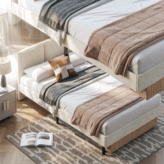 Sunvega King Size Upholstered Platform Bed with Adjustable Linen Headboard