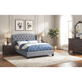 Sunvega Modern Contemporary Wing Back Button Tufted Adjustable Headboard Queen Size Bed