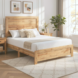 Sunvega Natural Finish Full Bed with Headboard Footboard and Rails