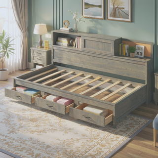Sunvega Twin Size Wooden Daybed with 3 Storage Drawers and USB Ports
